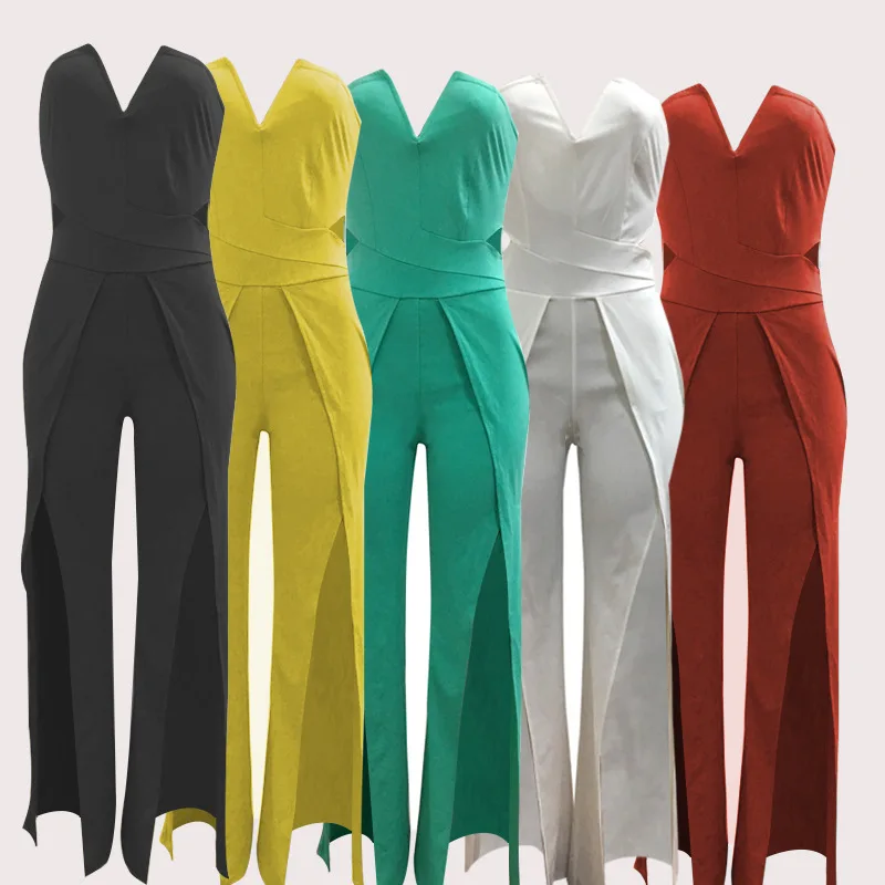 Женский офисный комбинезон без бретелек с открытыми плечами длинные брюки