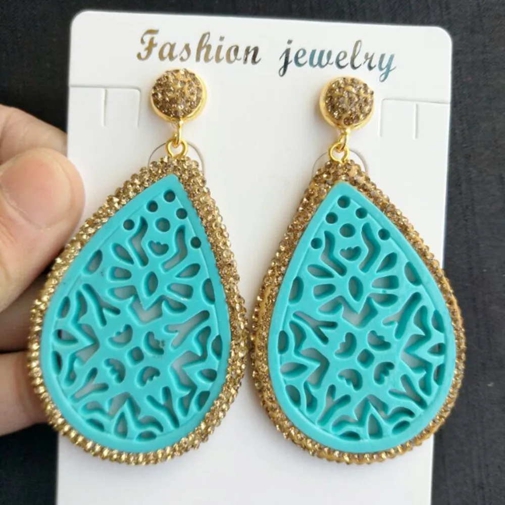 Yellow Blue Orange Resin Drop Earring Women Vintage Dangle Water Earrings with Rhinestone Woman indian Jewelry Bijoux Femme | Украшения и