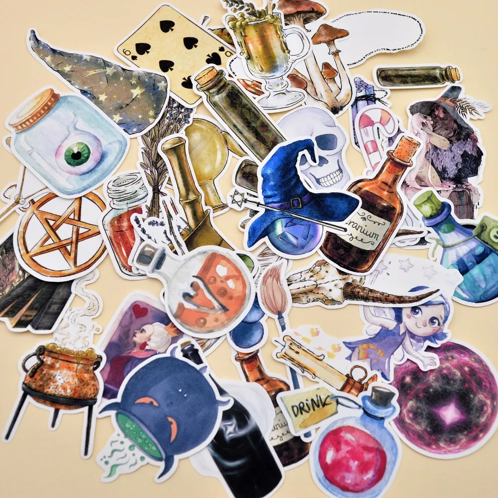 

35pcs Hand drawing Magic Bottle Stickers Crafts And Scrapbooking Decorative thin paper Magician Sticker Lovely DIY Stationery