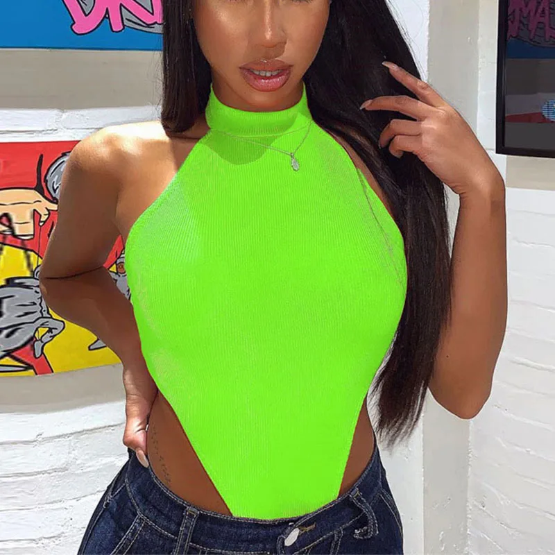 Neon Green Nadafair Ribber неоновый комбидресс на бретелях узкие пикантные летние ползунки средства ухода за кожей костюм для женщин Оранжевый Розовый с высокой горловиной без рукавов - Цвет: Neon Green