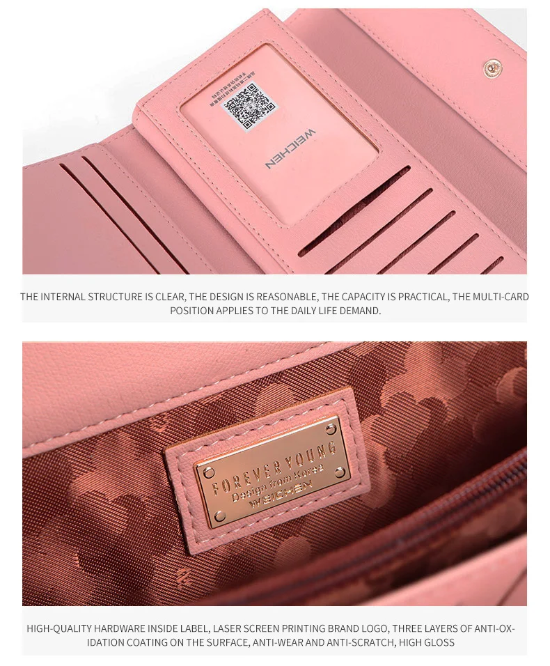 Forever Young Wristlet Clutch Wallet Women Many Departments Female Wallet Zipper Designer Ladies Purse Handbag Cell Phone Pocket