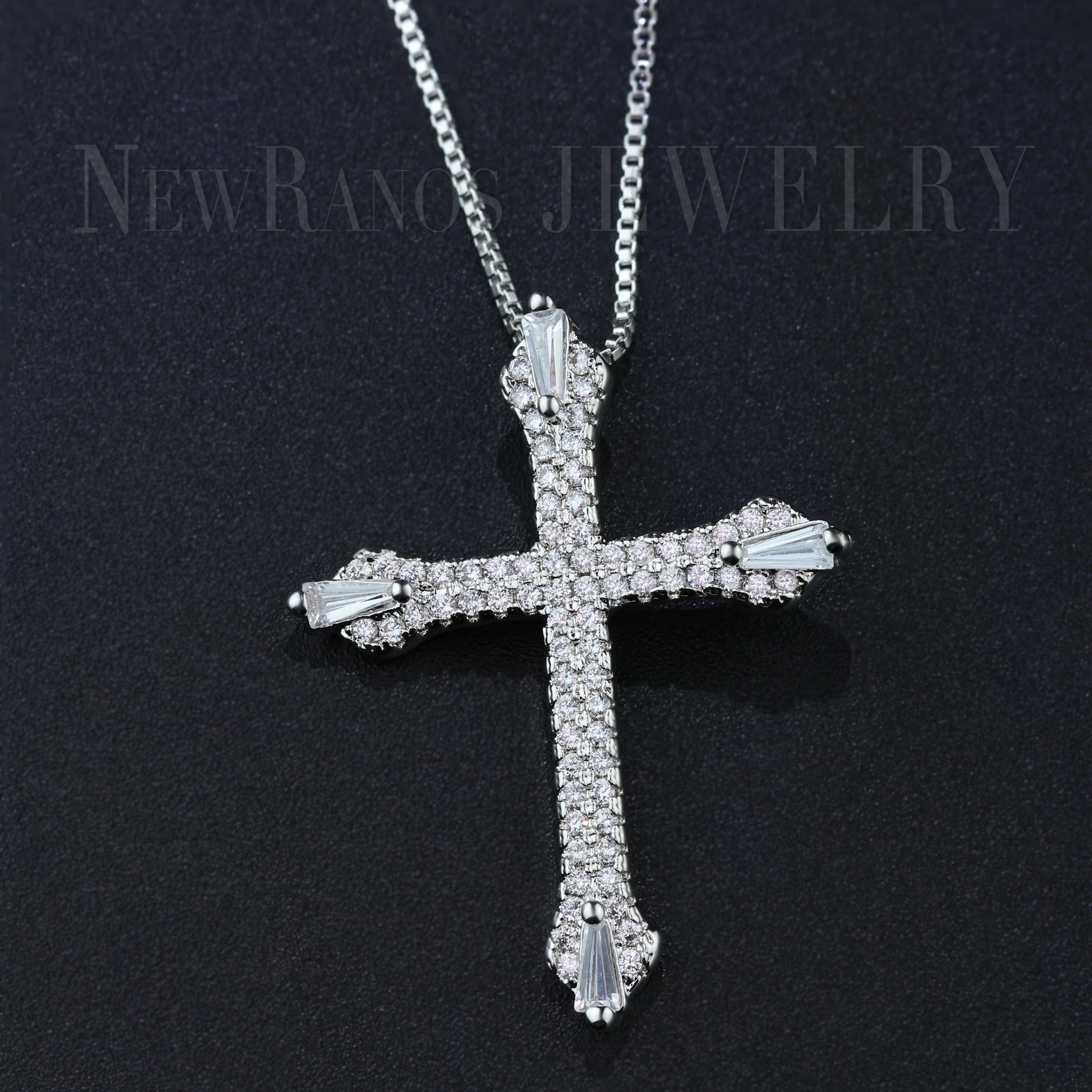 Newranos Rhinestone Stone Cross Necklace Hip Hop Male Pave Micro CZ Zircons Pendant Women Fashion Jewelry NQM002404 | Украшения и