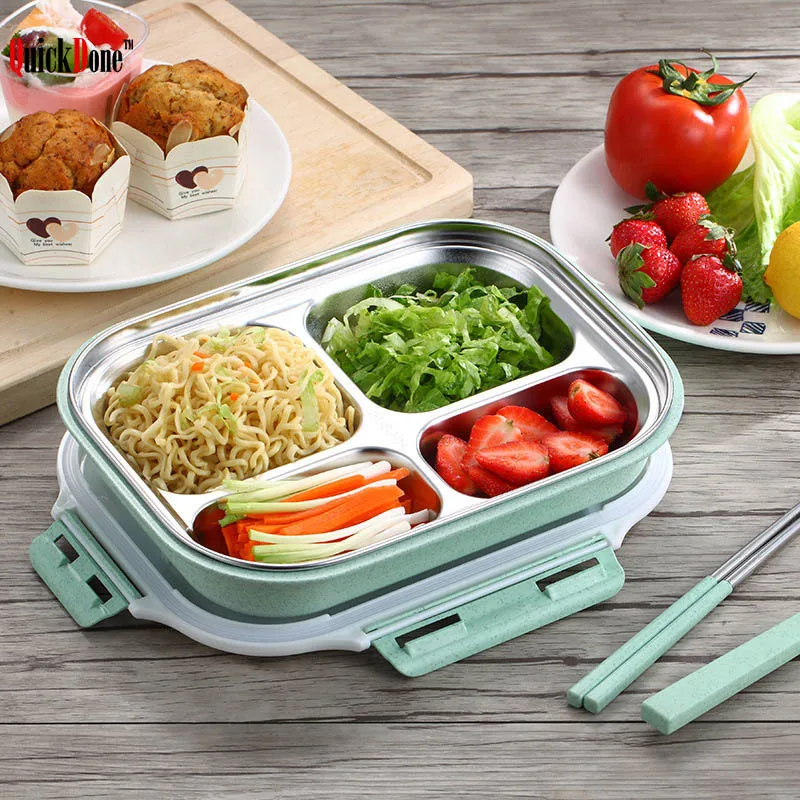 QuickDone пшеничной соломы Нержавеющая сталь бенто ланч бокс с отделениями