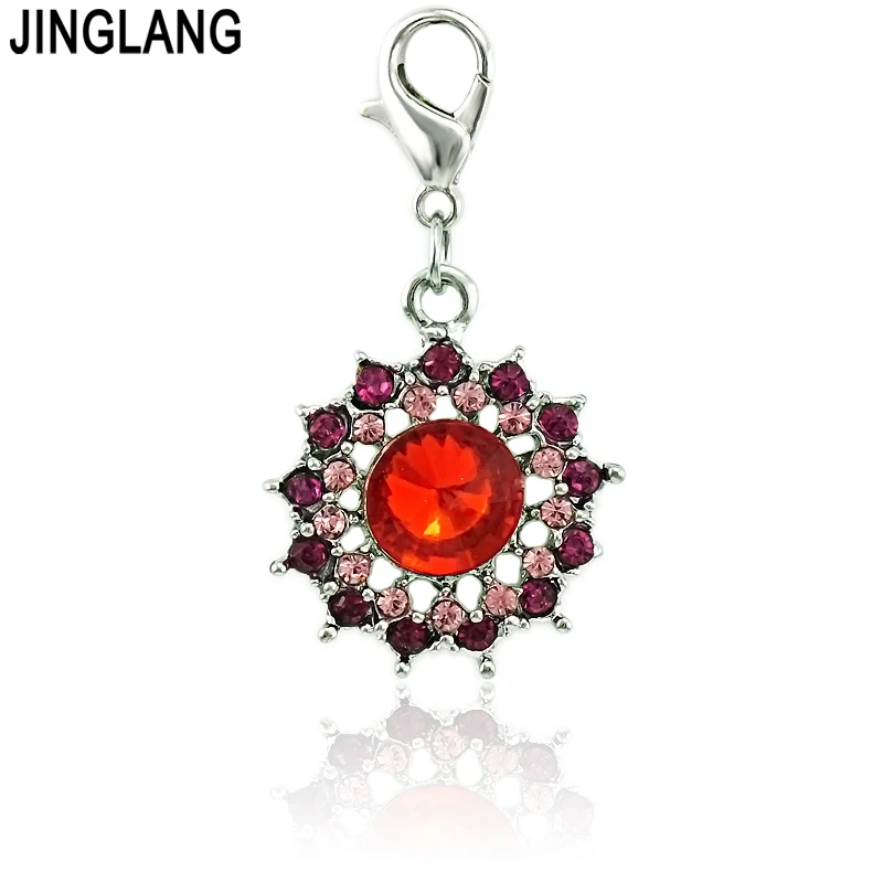 

Оптовая продажа, подвески JINGLANG с застежкой-лобстером, подвески «сделай сам» с красным кристаллом в виде цветка для изготовления ювелирных изделий, аксессуары
