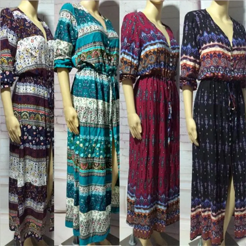 Женское длинное платье в стиле бохо с цветочным принтом ретро 2019|boho dress|maxi long dresslong