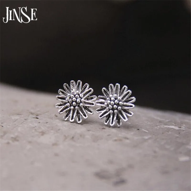 Серьги JINSE из серебра 925 пробы винтажные тайские серьги в виде ромашек ручная