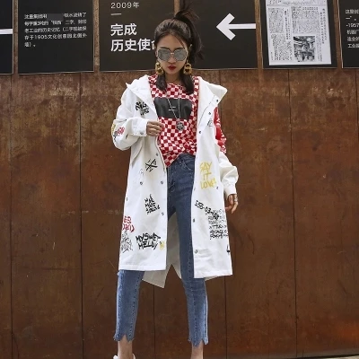 Harajuku длинная куртка-бомбер с капюшоном, пальто, женская одежда, пальто в стиле хип-хоп, куртки с цветочным принтом, женские и мужские топы, парные базовые пальто с длинным рукавом