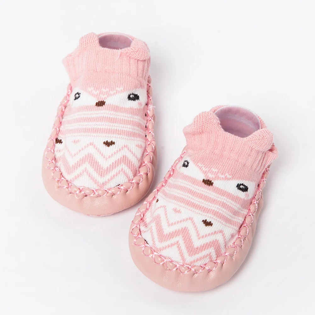 pink Детские носки-тапочки, Нескользящие теплые хлопковые носки для прогулок для маленьких мальчиков и девочек 0-3 лет(12 см темно-синего цвета - Цвет: pink