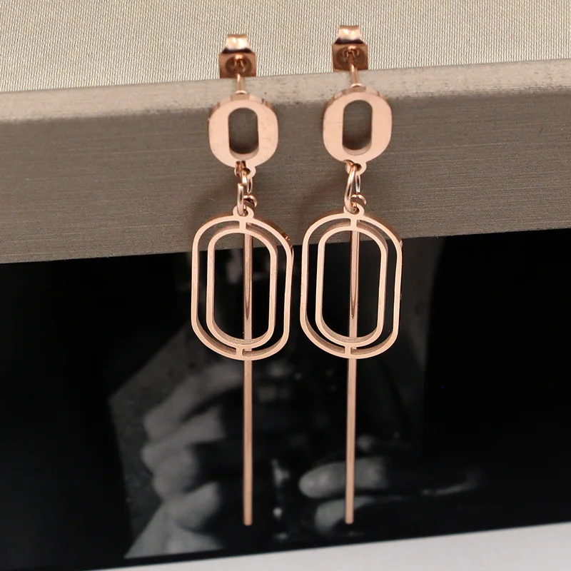 Fashion Stainless Steel Hollow Love Oval Long Pole Drop Earrings Rose Gold Color Women Female Party Wedding Gift | Украшения и