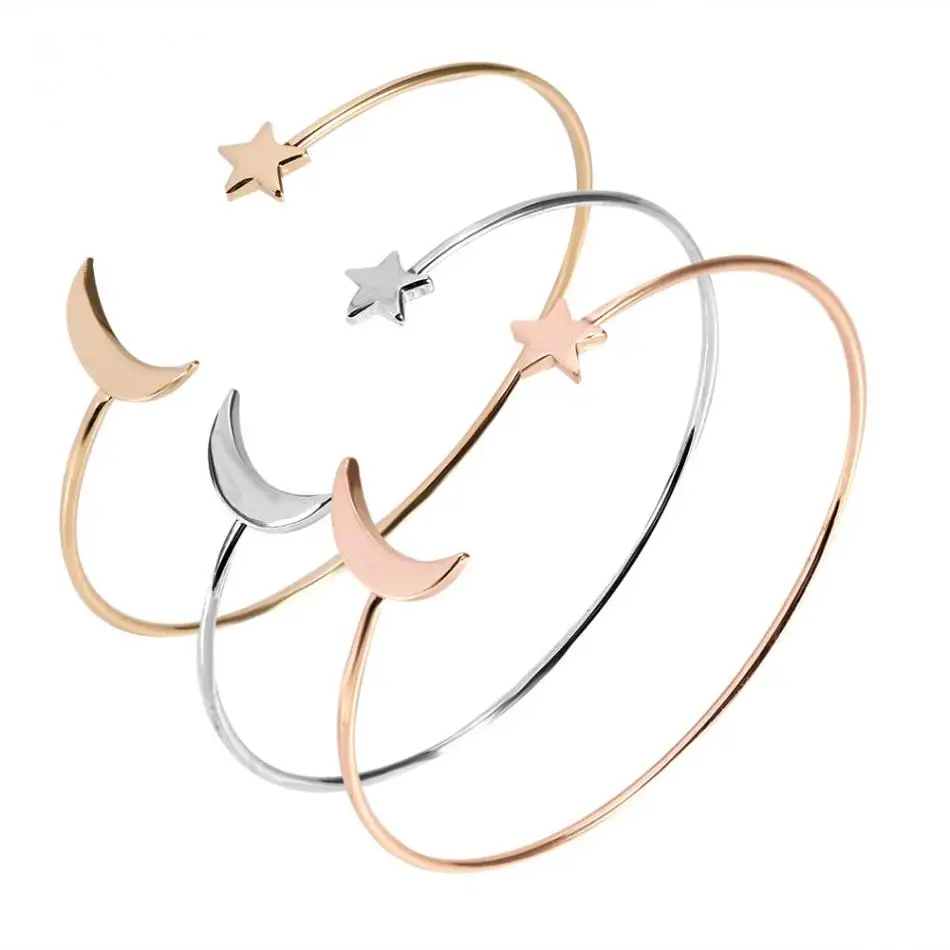 Женский браслет с медным покрытием модный Луной и звездочкой 3 цвета|Браслеты| |