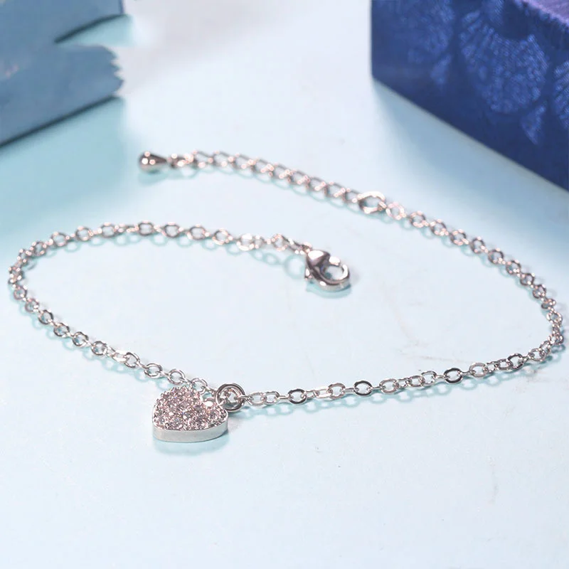 

Adjustable Trendy Silver Plated Heart Love Chain Crystal Bracelets For Women Wedding Jewelry Charming Bracelet & Bangles