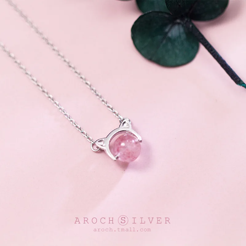 Серебряный котенок Клубника Кристалл ожерелье женский корейский вариант