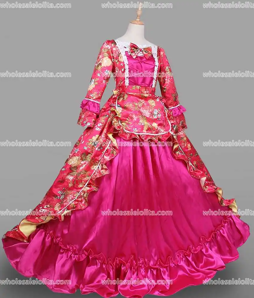 

HOT!! Global FreeShipping 18th Centry Rococo Style Marie Antoinette Stage Rose Print Costumes