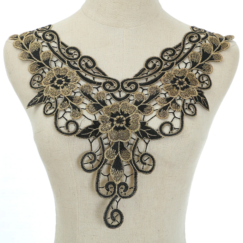 1pc Lace Fabric Black Gold Embroidered Applique DIY Neckline Collar Wedding Dress Accessories Handmade Scrapbooking NL017 | Дом и сад