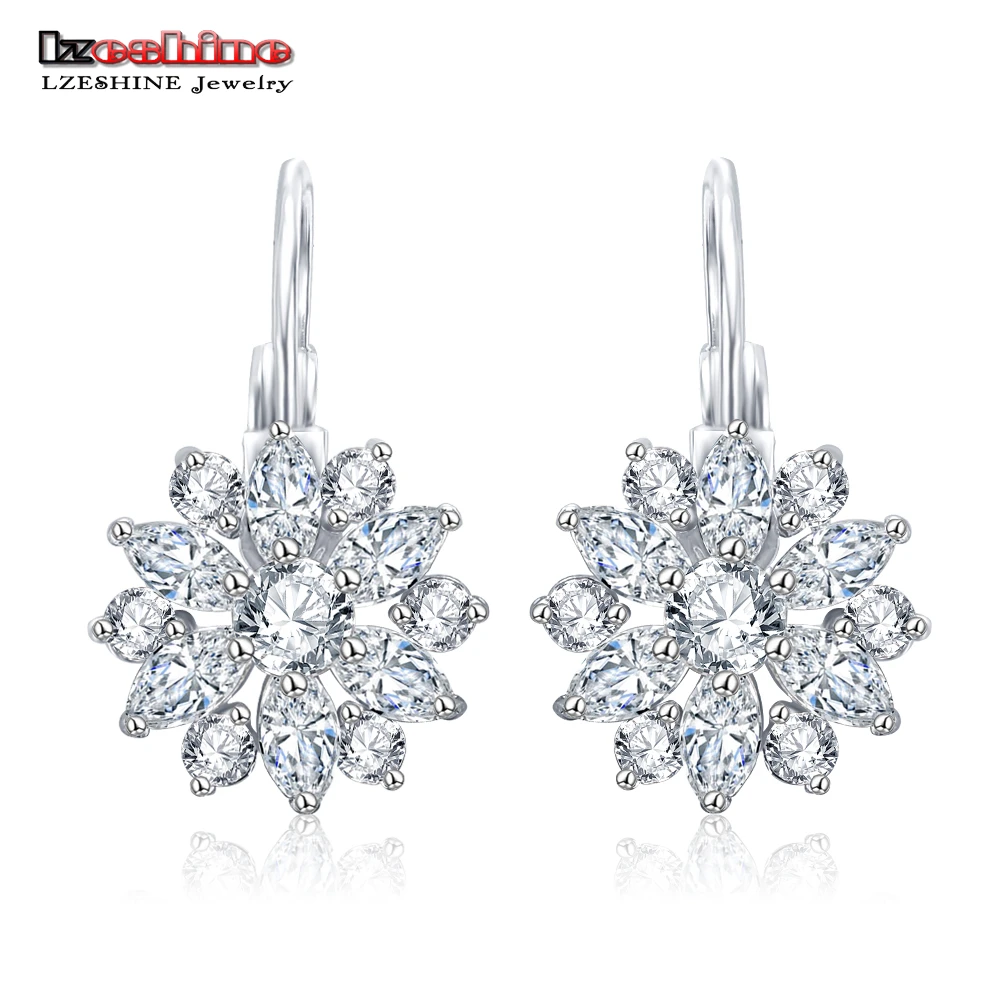 LZESHINE изысканный цветок Дизайн Серьги-гвоздики Одежда высшего качества AAA камень