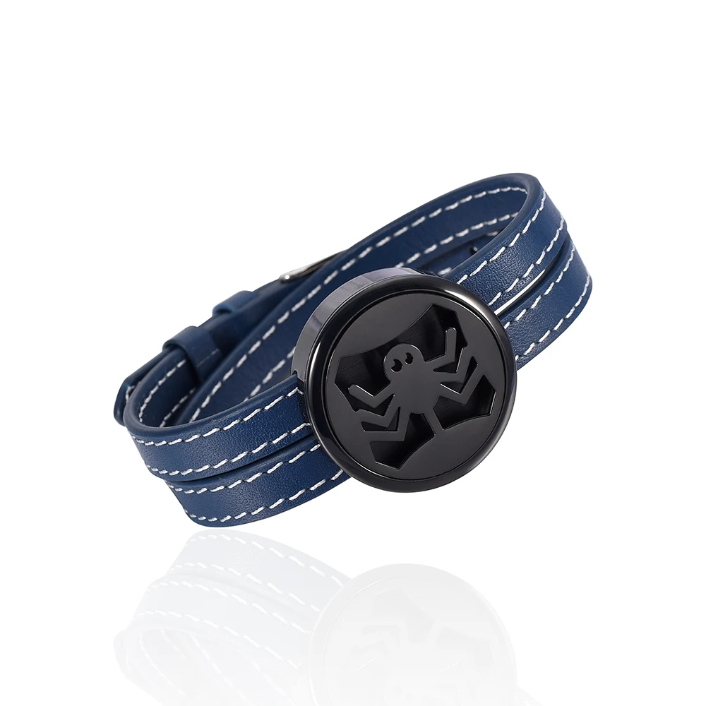 Нержавеющая сталь Синий кожаный ремешок черный циферблат Ароматерапия Эфирные