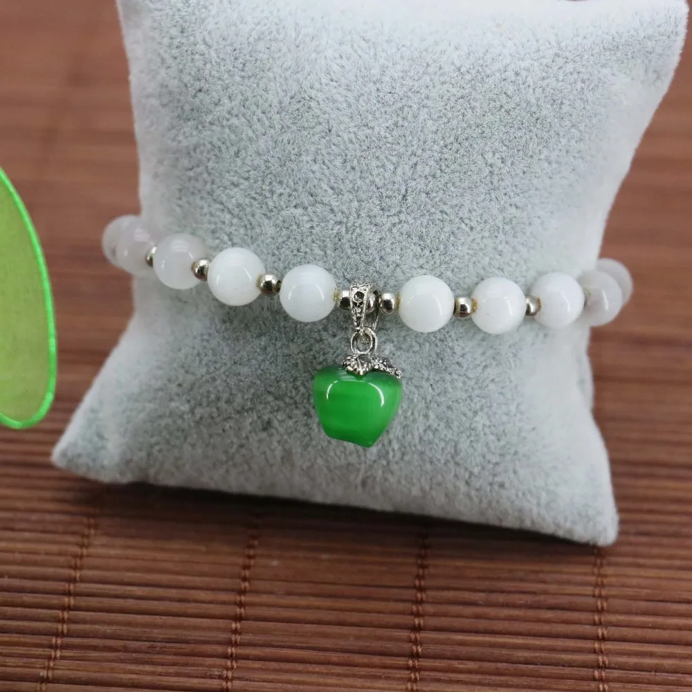 Женский браслет с подвеской кошачий глаз зеленого цвета 8 мм подарок для девушек
