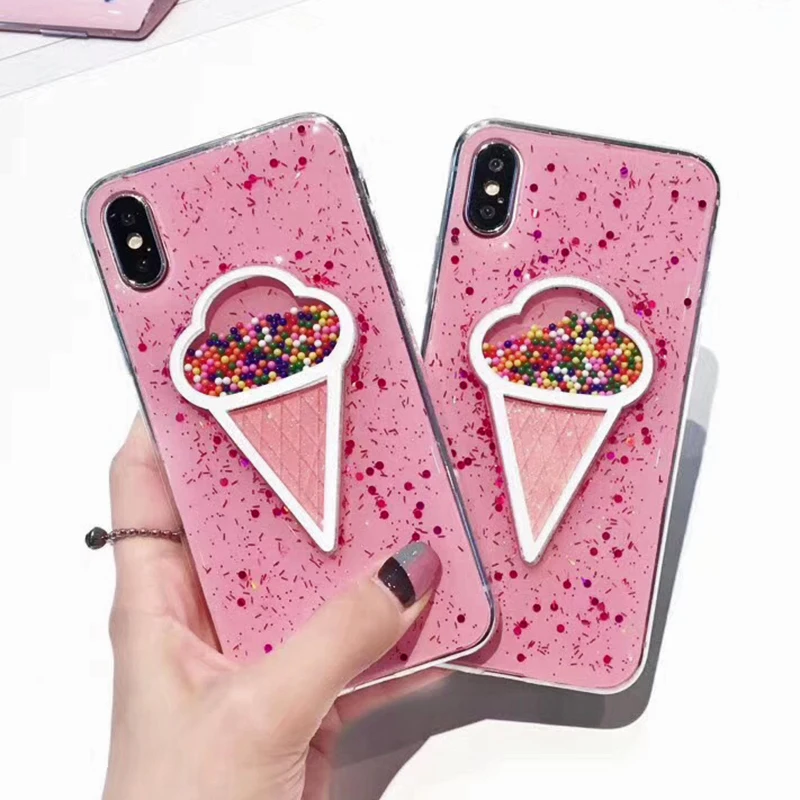Для iphone 6 6s 3D розовый Мороженое пайетки ТПУ чехол для плюс с сияющими блестками