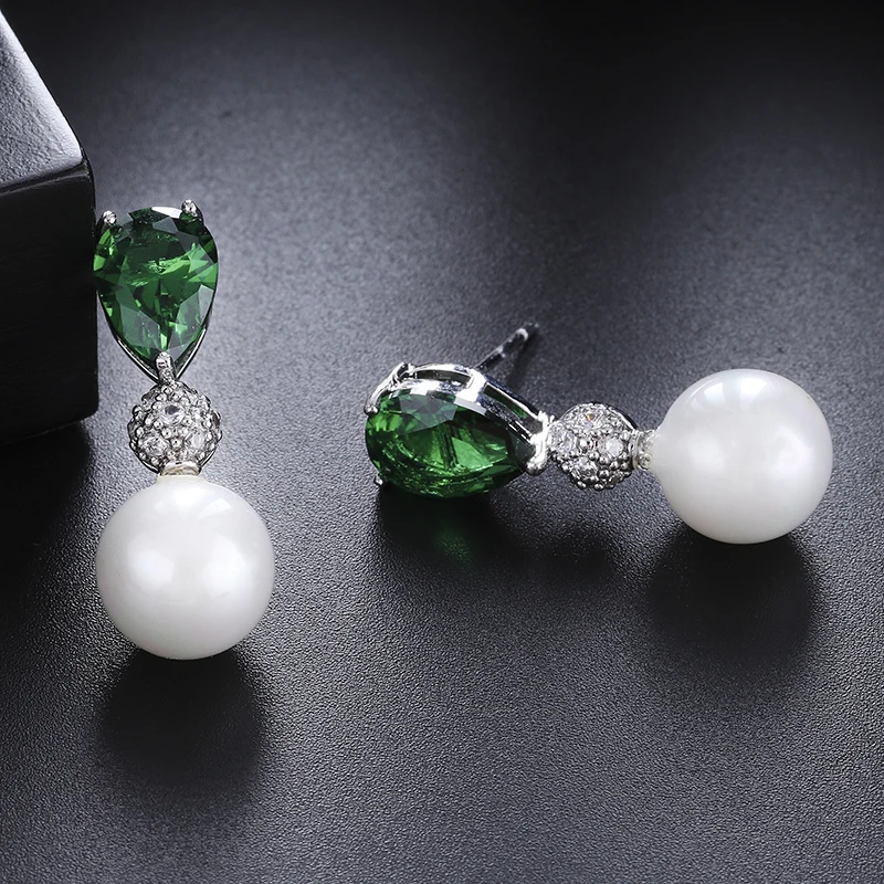 YANMEI Imitation pearls AAA Cubic Zirconia Dangle Earrings For Women Water Drop Elegant Fashion Jewelry YME7740 | Украшения и