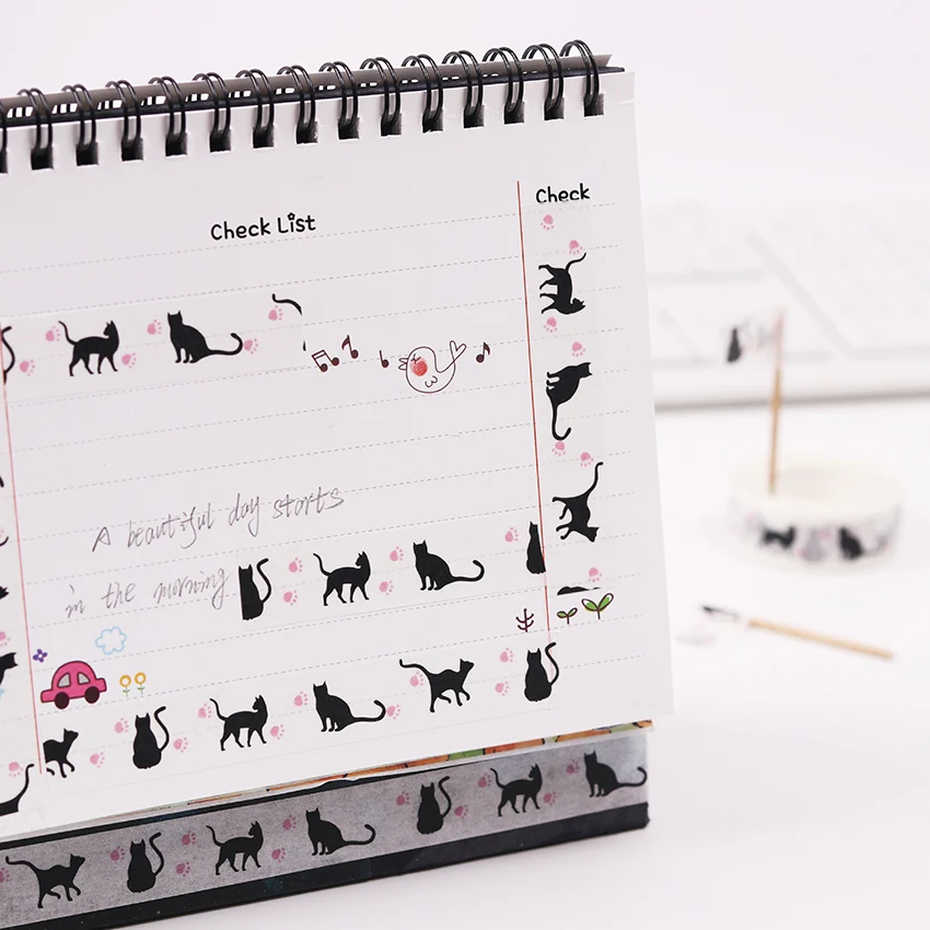 

1PC New 15mm X 10m Cartoon Black Cat Japanese Paper Tapes Masking Tape Decorative Adhesive Tapes for Child Stationery Gifts