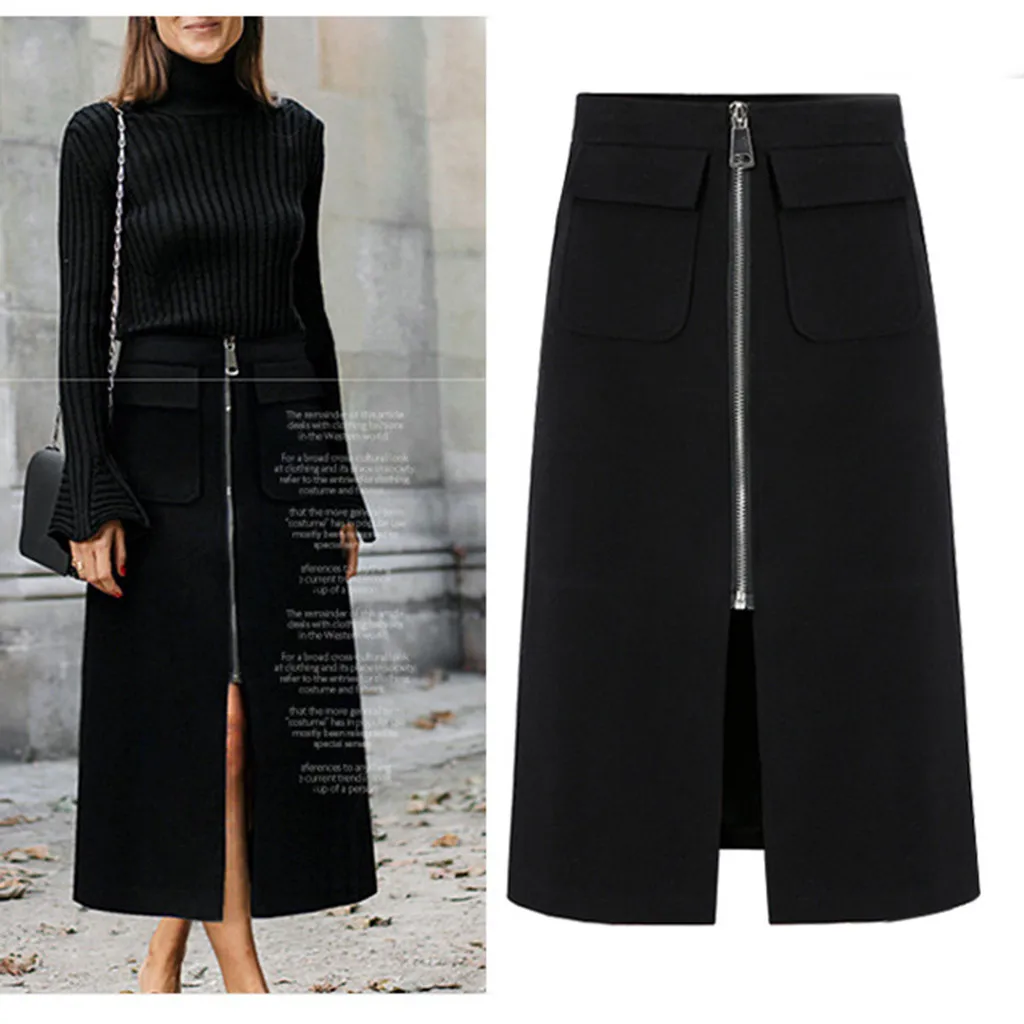 SAGACE Skirt Women Autumn Sexy Plus size Solid High Waist Long Maxi Slim Slinky Zipper faldas A-Line Skirt vadim jupe femme 9704