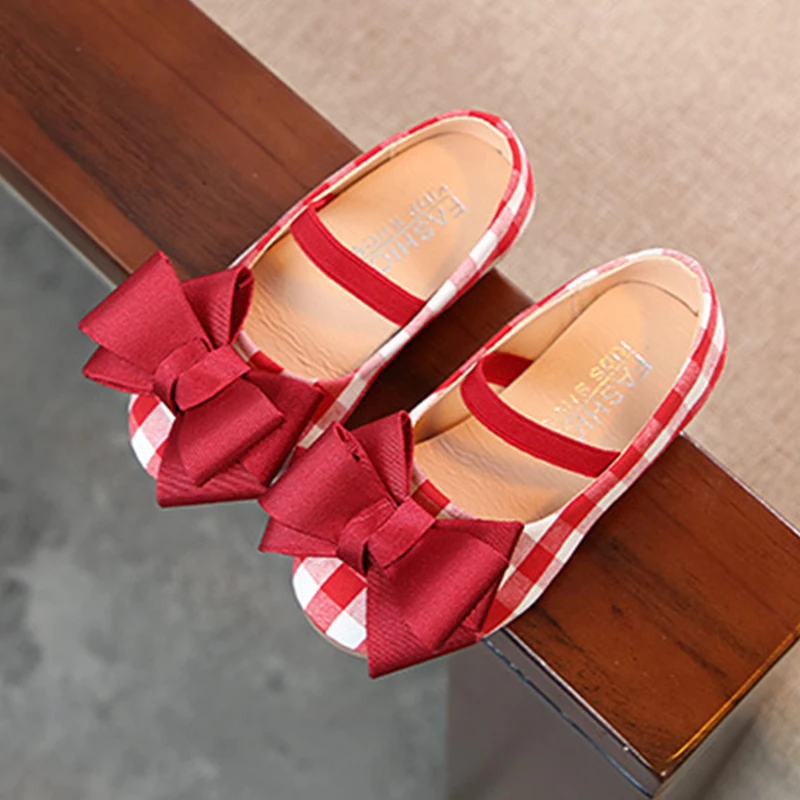 2019 Princess Shoes for girls Children shoes with bowtie Casual Cavans Flats Kids Dancing Baby | Детская одежда и обувь