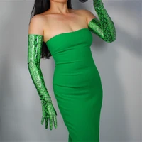 snakeskin extra long gloves 70cm long section patent leather emulation leather pu bright leather animal python green snake wpu40