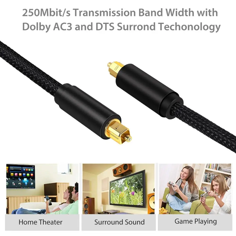 ESYNiC оптический Toslink цифровой аудио кабель позолоченный 1 8 м для усилителей Blu-Ray