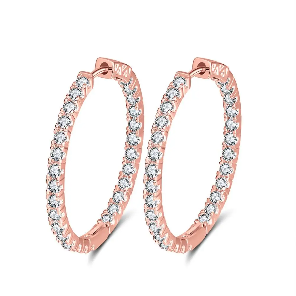 Rose Gold Color ORSA JEWELS Элегантное платиновое покрытие, круглые серьги из серебра вымощена AAA австрийский кубический цирконий свадьба ювелирные изделия OE137 - Окраска металла: Rose Gold Color