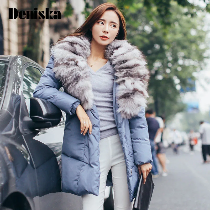 Дениска натуральным лисьим Мех животных 2017 зимняя куртка Для женщин натуральный