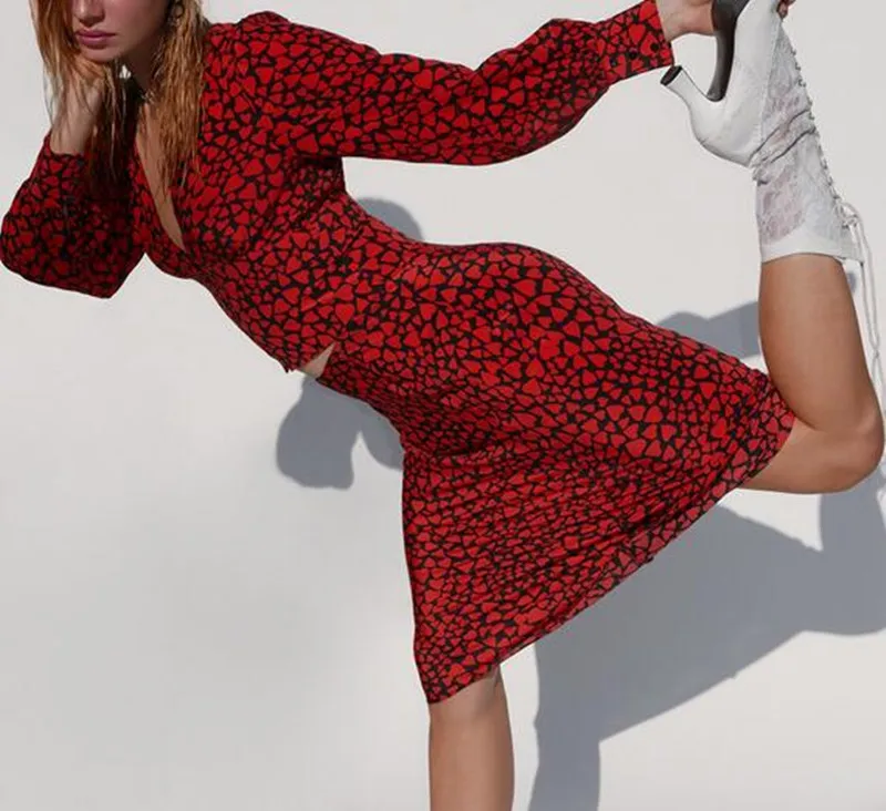 100% шелк Женская Наоми СИД принт красное сердце эластичная высокая талия Дикая