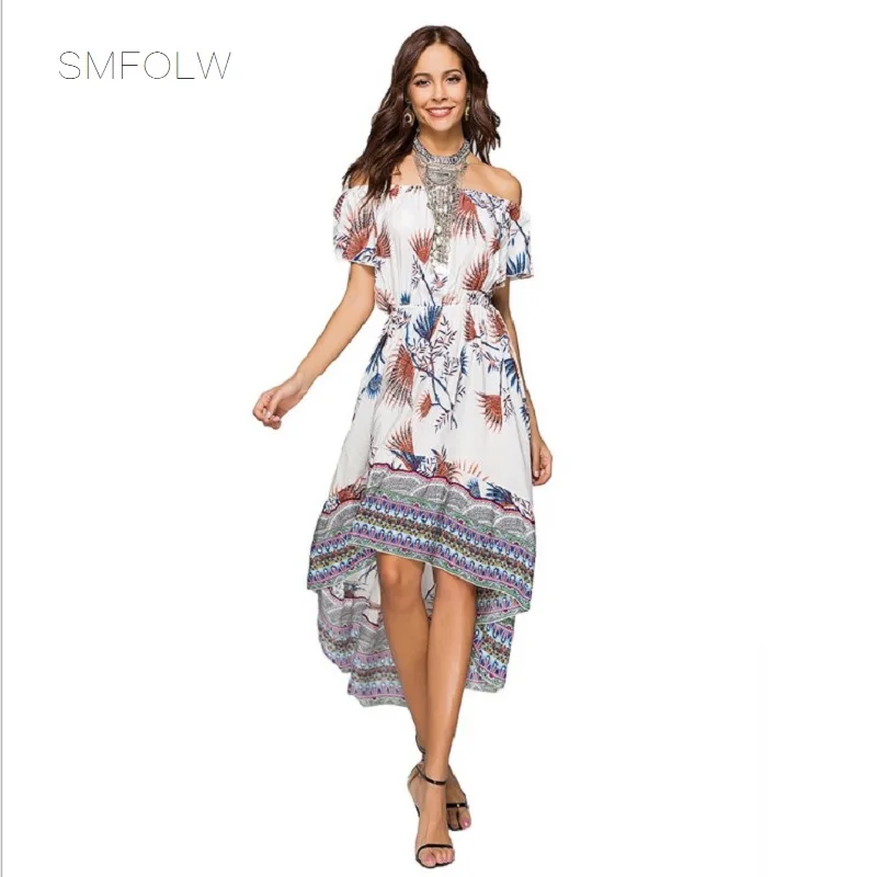 SMFOLW женское платье 2018 г. летние пикантные Цветочный принт шифоновое Boho Стиль