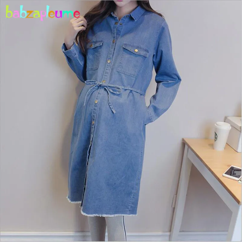 2018 весенне осенние платья для беременных женщин большого размера джинсовое