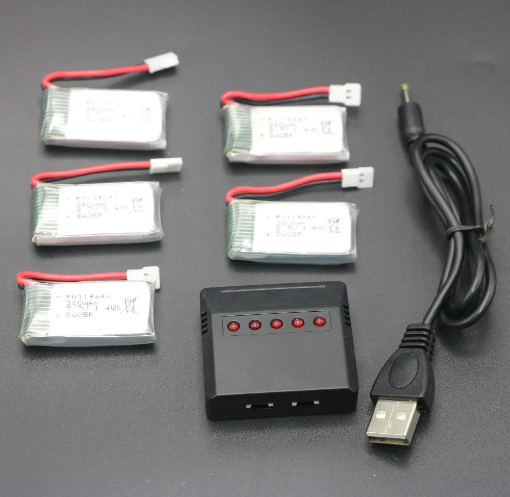 5 в 1 зарядное устройство для Lipo X5 + шт 3 7 В 380 мАч 25C батарея Hubsan X4 H107 H107L H107C H107D V252 JXD385