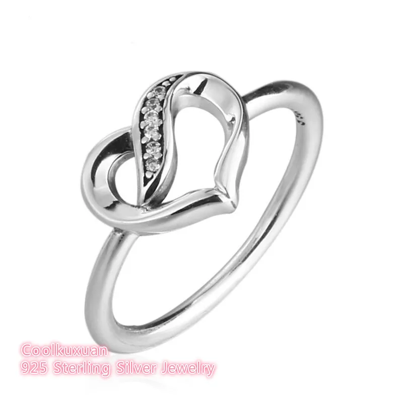 

Женское серебряное кольцо с лентами Love, кольца с прозрачным фианитом подходят для ювелирных изделий европейского бренда Coolkuxuan