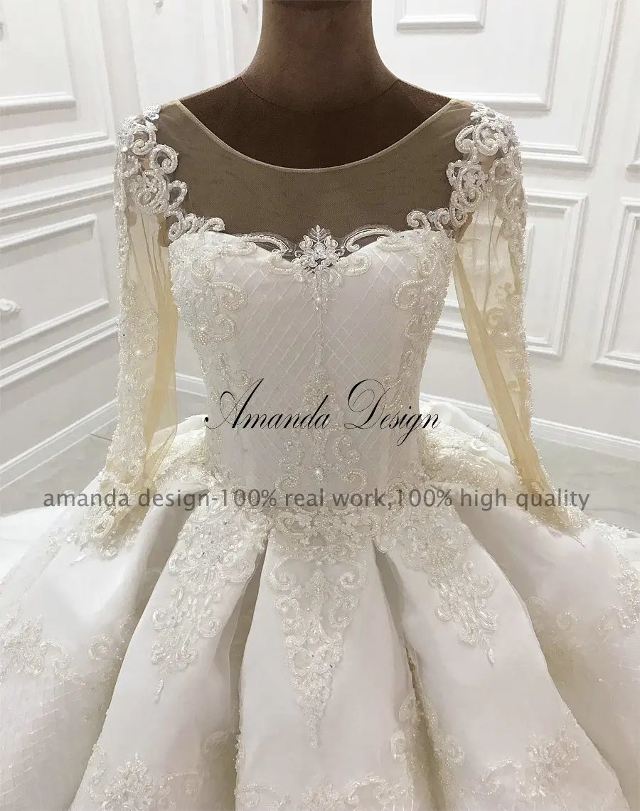 Кружевное плиссированное свадебное платье Amanda Novias bruidsjurken с длинными рукавами и