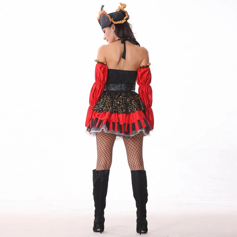 

VASHEJIANG Women Sexy Pirate Costume Halloween Fancy Party Dress Red Adult Sexy Matador Pirate Captain Cosplay with Hat