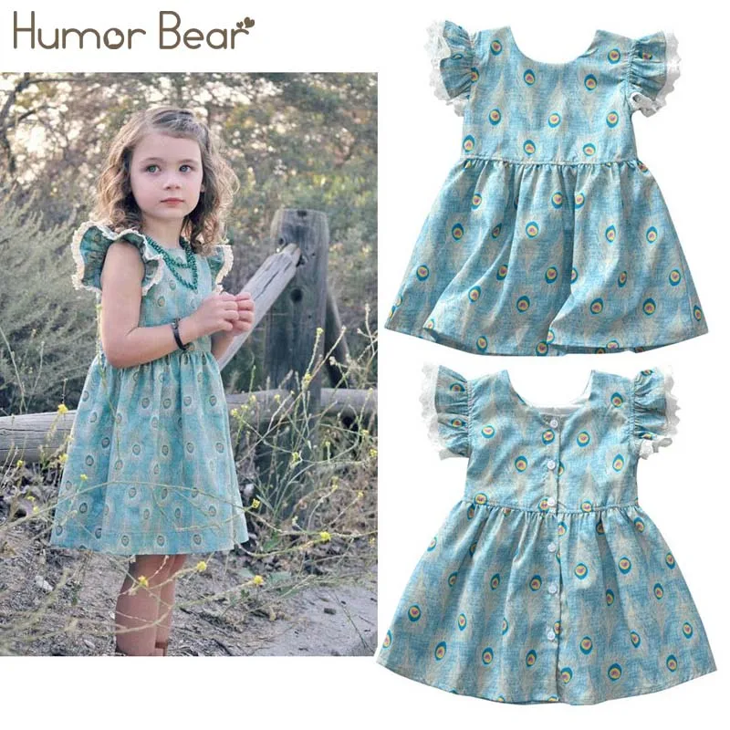 Humor Bear/платья для девочек; коллекция года; сезон лето; стиль; европейский и американский стиль; Хлопковое платье для девочек; одежда для маленьких девочек - Цвет: Небесно-голубой