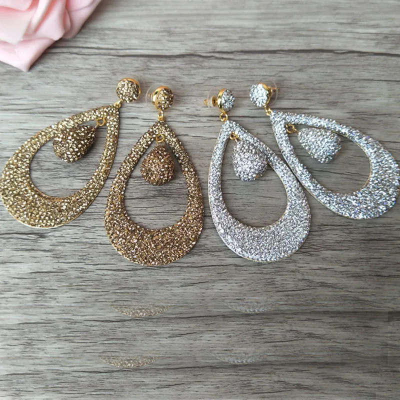 

4 Pairs Alloy Dangle Earrings,Handmade water-drop with Pave Rhinestone Earring Jewelry For Women Earrings ER334