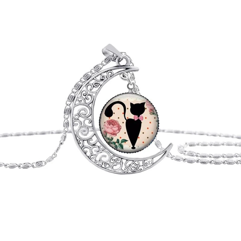Женское Ожерелье с черными кошками ожерелье кабошоном подвеска котами животными