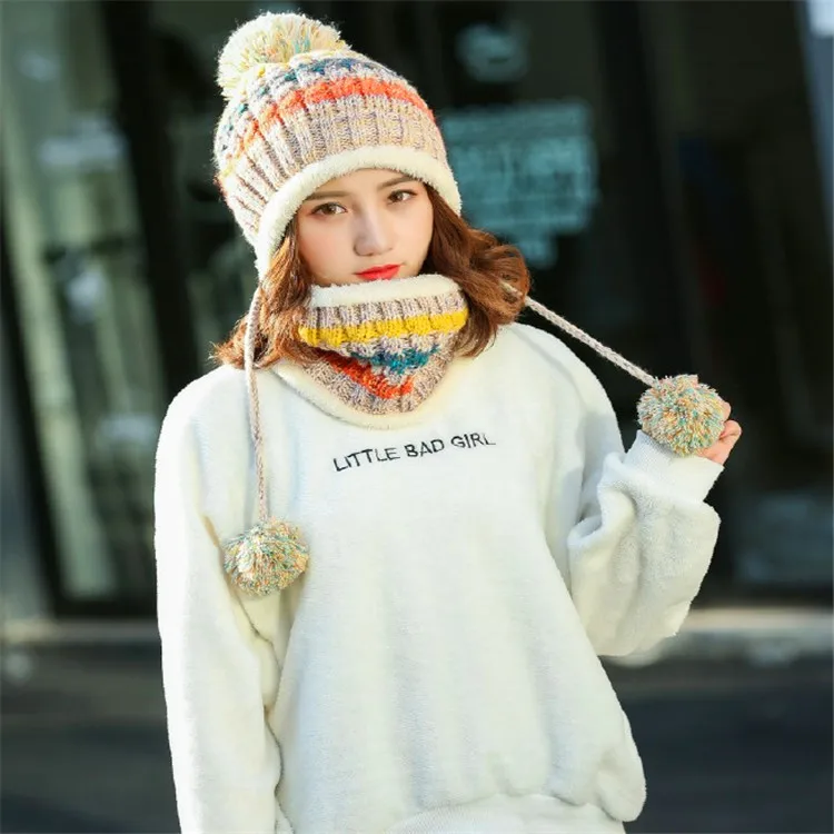 Зимние Новые Вязаные шапки бини с помпонами женские шарф для женщин мягкая шапка