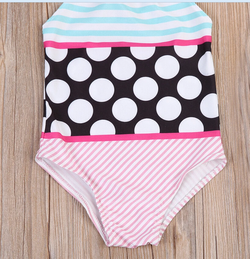 Детский летний Цельный купальник детское бикини в горошек для маленьких девочек