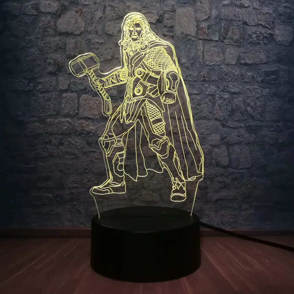 3D светодиодный ночной Светильник Тор Marvel фигура Мстителей Super Hero Спальня сна лампа USB мульти Цвет 7 цветов Изменение подарок на праздник, Детские кубики, игрушки для мальчиков