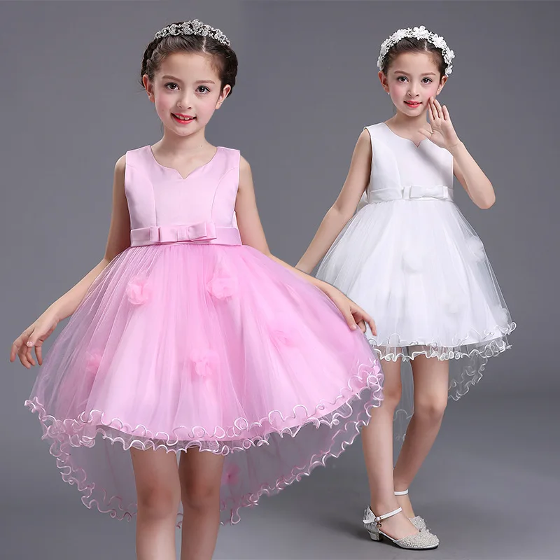

Elegant Sweet Dovetail Bowknot 3D Flower Girls Pageant Party Dresses Kids Baby Clothes Children Birthday Communion Formal Dress