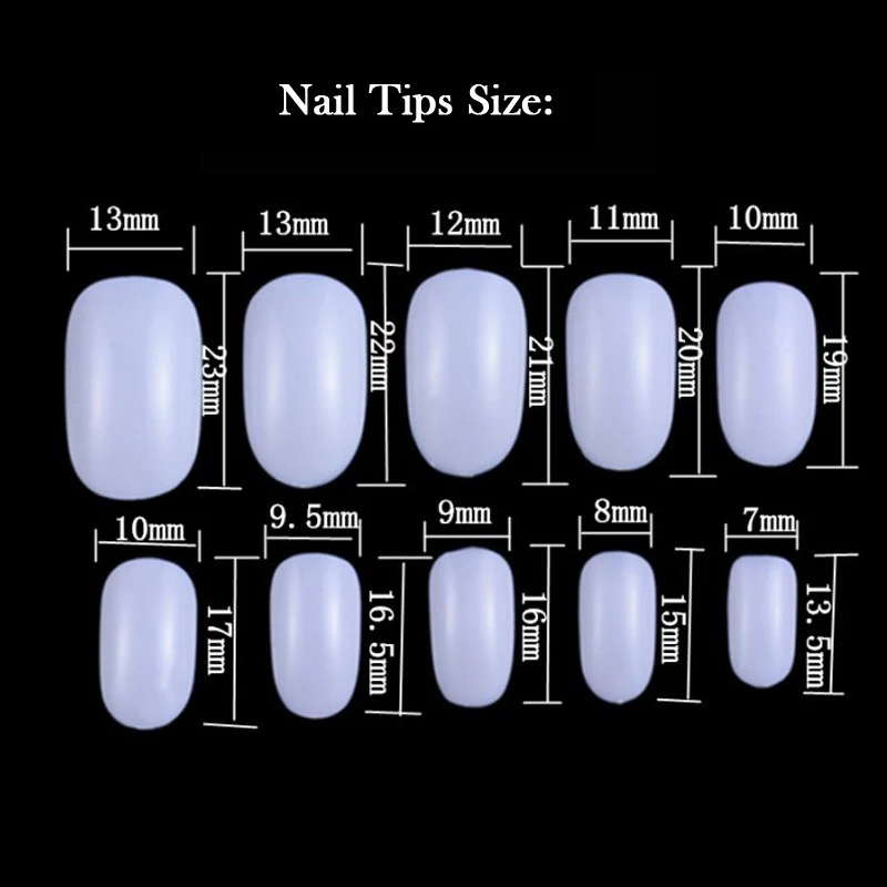 Круглые короткие акриловые ногти 100 шт./коркор. натуральные/белые/Прозрачные