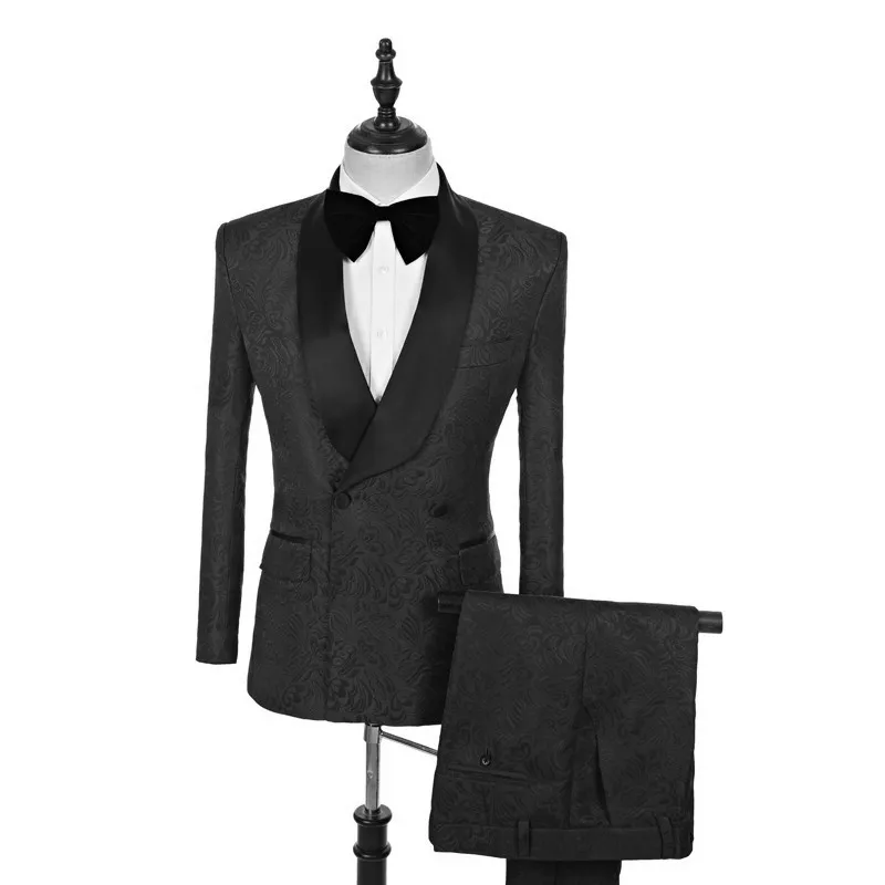 

Handsome Groomsmen Embossing Groom Tuxedos Mens Wedding Dress Man Jacket Blazer Prom Dinner (Jacket+Pants+Tie) A08