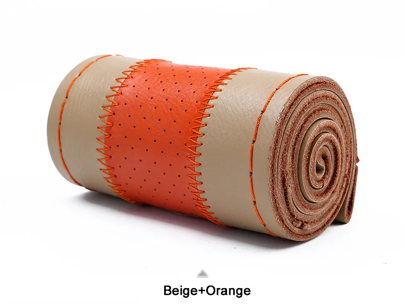 Beige Orange 37/38 см из натуральной яловой кожи универсальный чехол рулевого колеса автомобиля оплетка мульти Цвет крышка рулевого колеса для Для мужчин Для женщин автомобильные аксессуары - Название цвета: Beige Orange