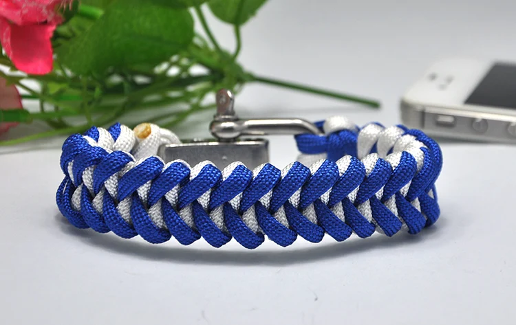 

Adjust stainless steel Buckle Braided Outdoor Rescue Paracord Bracelets Parachute Cord Men Emergency Rope Survival Blue White