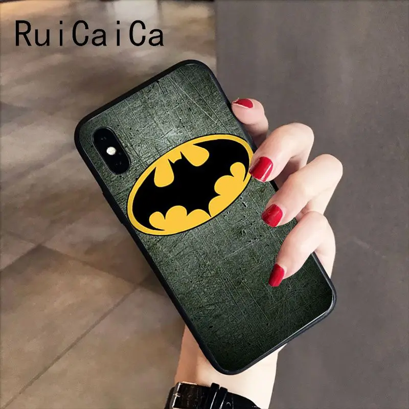 RuiCaiCa супергерой Бэтмен логотип ТПУ черный чехол для телефона iPhone X XS MAX 6 6s 7 7plus 8 8Plus