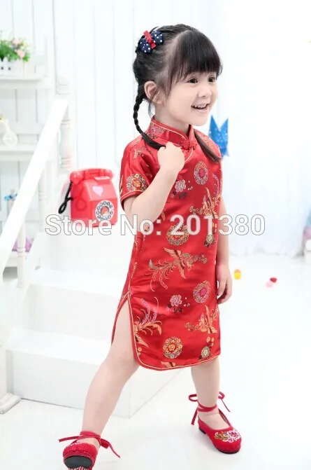 Ярко-розовое платье для маленьких девочек детские летние платья-Ципао